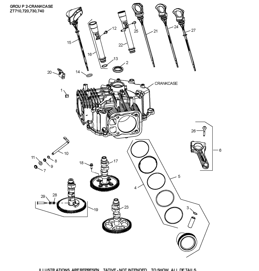 Zt740-3064 Crankcase Diagram and Parts List for ZT740-3064  Cub Cadet Lawn Tractor